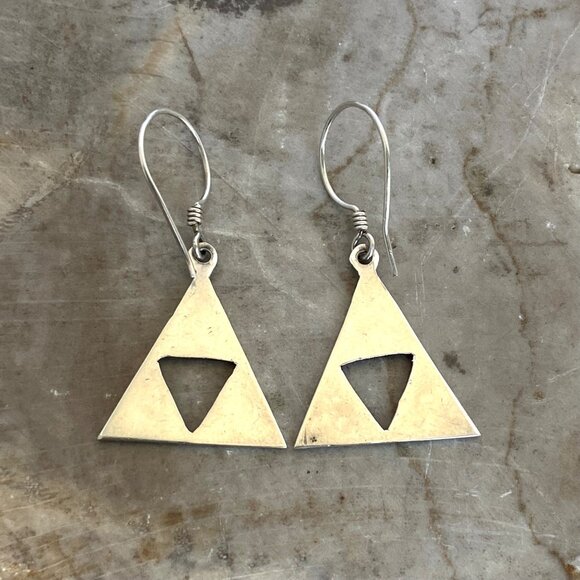 Sterling Silver 925 Southwest Style Abalone Inlay Triangle Dangle Drop Earrings - Picture 5 of 15